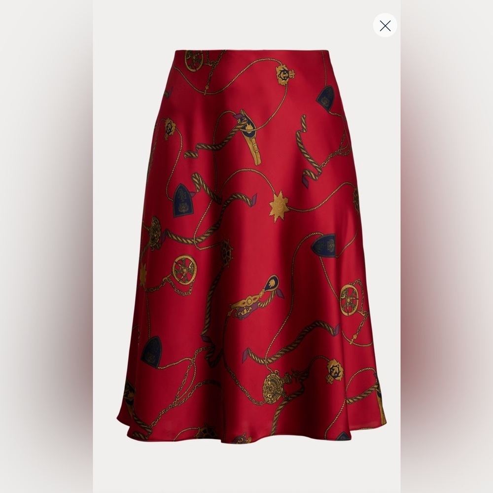NWT Lauren Ralph Lauren Belting-Print Satin
Charmeuse Midi Skirt Red  Size 20W - Picture 4 of 9